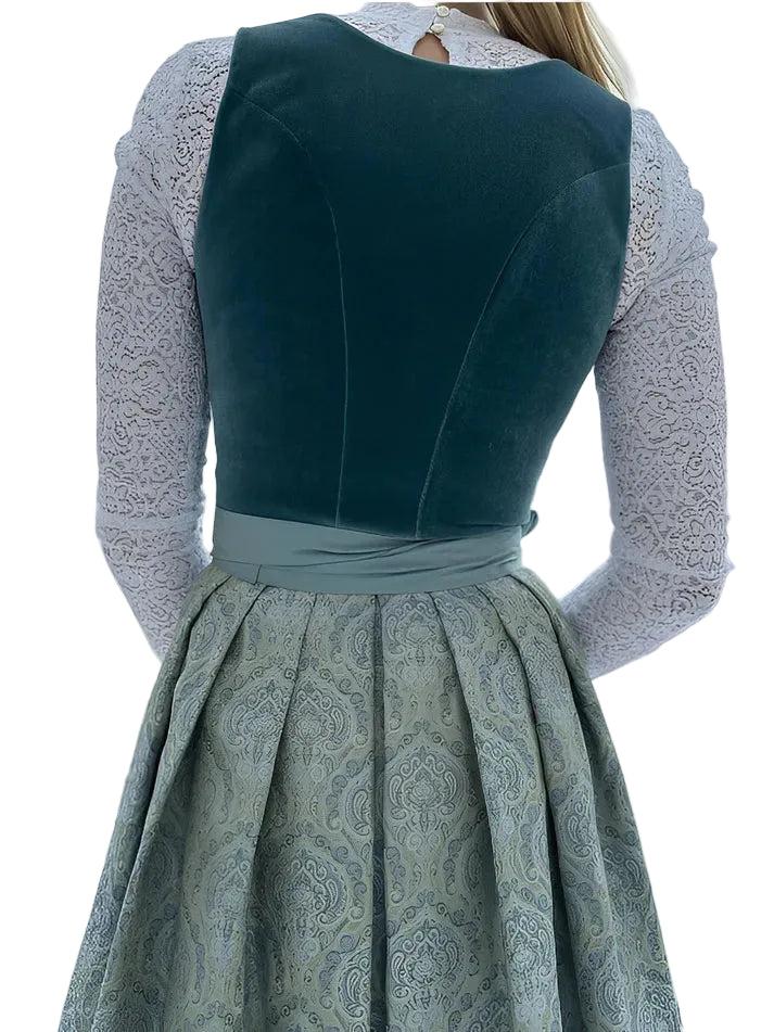 NOUVEAU RICHE Traditionelles Midi-Dirndlkleid für Damen mit Schürze – Hellgrünes Trachtenkleid mit Plisseerock, Oktoberfest, S–2XL – Zahara