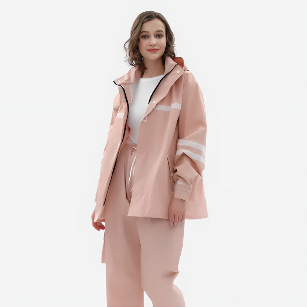 NOUVEAU RICHE Damen Regenanzug – Wasserdichte, leichte & atmungsaktive Regenjacke mit Regenhose, 3 Farben, S–4XL – Zahara Beige