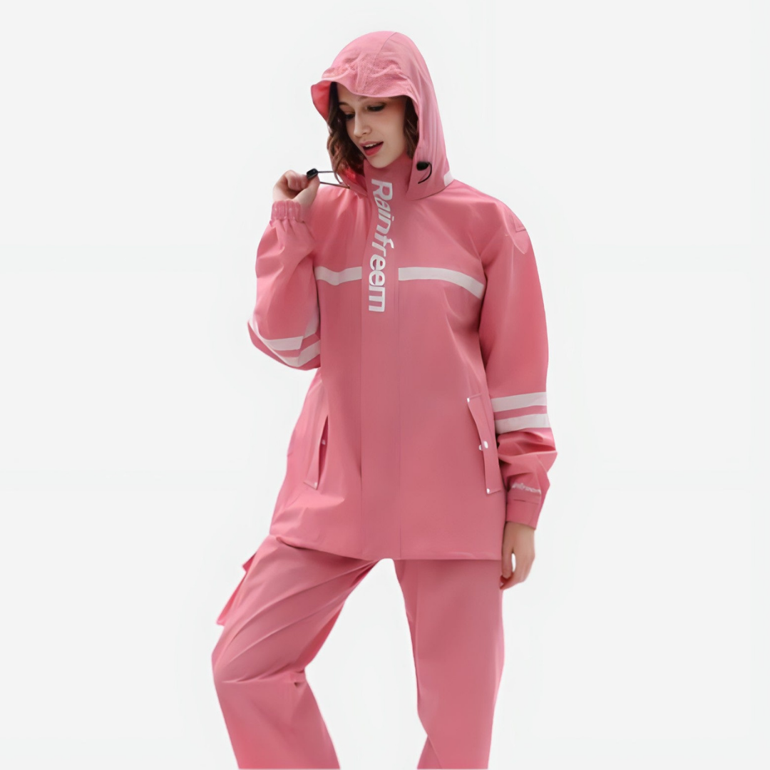 NOUVEAU RICHE Damen Regenanzug – Wasserdichte, leichte & atmungsaktive Regenjacke mit Regenhose, 3 Farben, S–4XL – Zahara Rosa