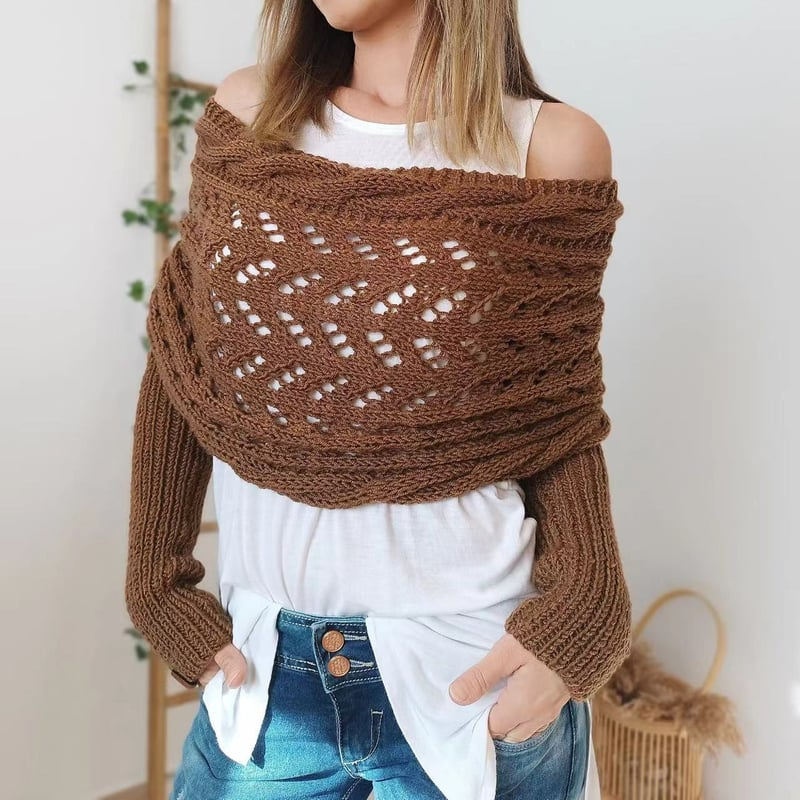 NOUVEAU RICHE Damen Strickschal Bequemer Stil Kuschelige Strickqualität Kaffee
