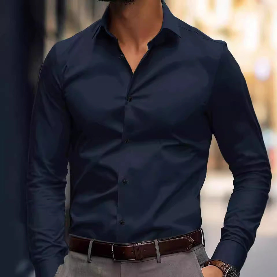 NOUVEAU RICHE Hemd Weiß Langarm Slim Fit Herren Büro Freizeitlook Marineblau