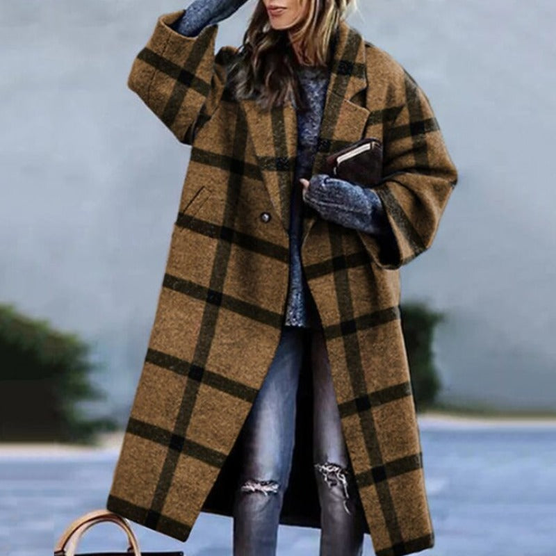 NOUVEAU RICHE Damen Herbstmantel Lang Warm Lässig Stilvoll Gefüttert Khaki