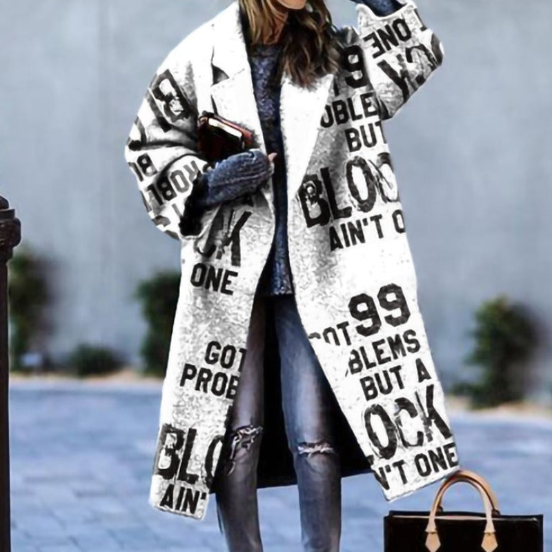 NOUVEAU RICHE Damen Herbstmantel Lang Warm Lässig Stilvoll Gefüttert Weiß
