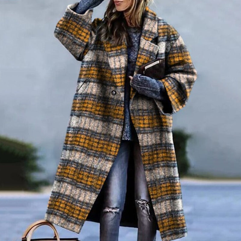 NOUVEAU RICHE Damen Herbstmantel Lang Warm Lässig Stilvoll Gefüttert Gelb