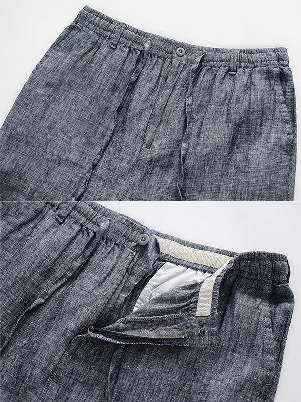 NOUVEAU RICHE Herren Leinen Jogginghose Mit Elastischem Bund Und Kordelzug Lockere Passform Gerader Schnitt Mit Seitentaschen Und Gesäßtaschen