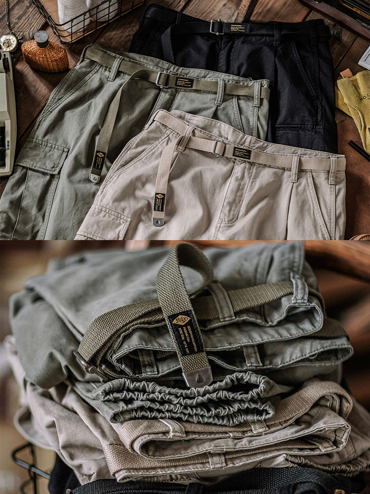 NOUVEAU RICHE Herren Gewaschene Taktische Cargo-Hosen Mit Gürtel Aus Baumwoll-Twill In Lockere Passform Mit Elastischen Bündchen Und 2 Großen Cargo-Taschen