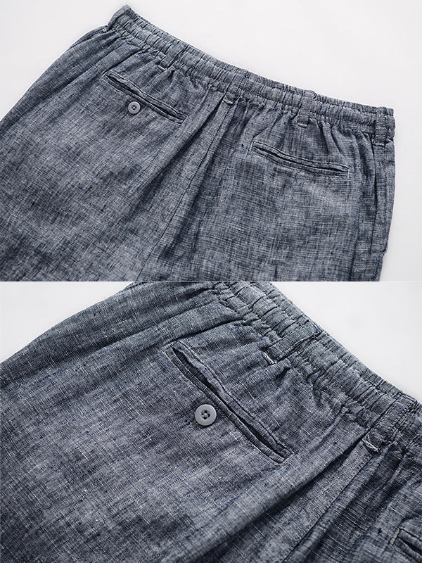 NOUVEAU RICHE Herren Leinen Jogginghose Mit Elastischem Bund Und Kordelzug Lockere Passform Gerader Schnitt Mit Seitentaschen Und Gesäßtaschen