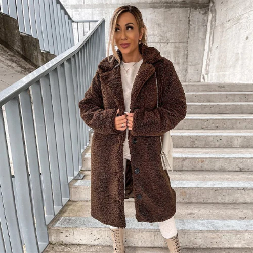 NOUVEAU RICHE Teddymantel Weiche Plüschstoff Jacke Braun Größe M Damen - Winterjacke - Wintermäntel Damen Dunkelbraun