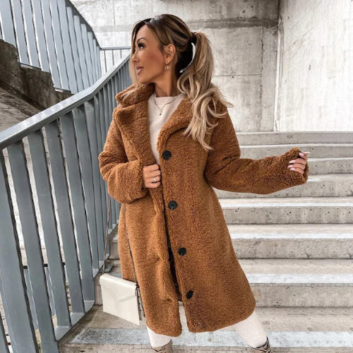 NOUVEAU RICHE Teddymantel Weiche Plüschstoff Jacke Braun Größe M Damen - Winterjacke - Wintermäntel Damen Braun