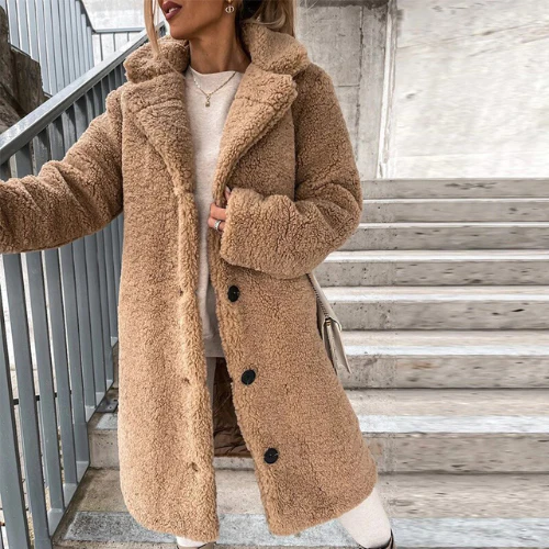 NOUVEAU RICHE Teddymantel Weiche Plüschstoff Jacke Braun Größe M Damen - Winterjacke - Wintermäntel Damen Beige