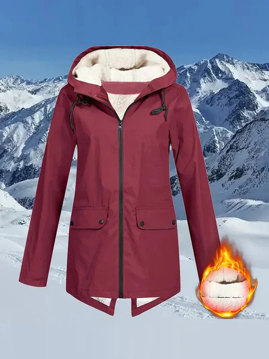 NOUVEAU RICHE Damen Wasserdichte Jacke mit Fleece-Futter - Wetterfest und mit Kapuze Rot