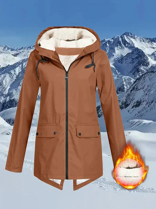 NOUVEAU RICHE Damen Wasserdichte Jacke mit Fleece-Futter - Wetterfest und mit Kapuze Bruin