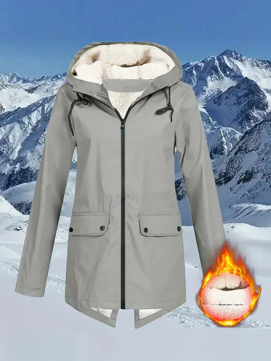 NOUVEAU RICHE Damen Wasserdichte Jacke mit Fleece-Futter - Wetterfest und mit Kapuze Grau