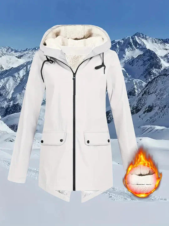 NOUVEAU RICHE Damen Wasserdichte Jacke mit Fleece-Futter - Wetterfest und mit Kapuze Weiß