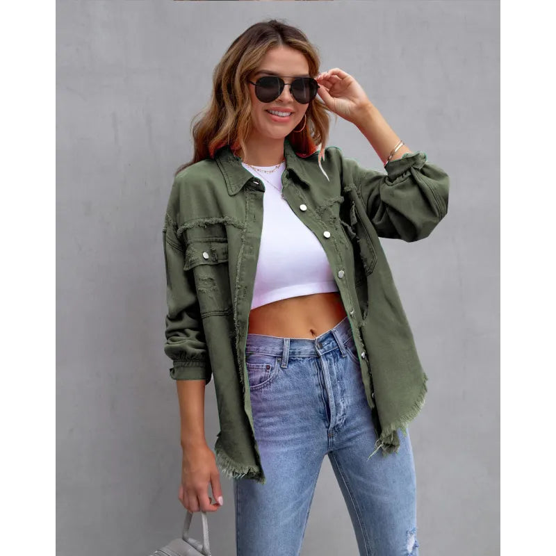 Weite Jeansjacke Aus Baumwolle Vibrant Denim-Jacke Design