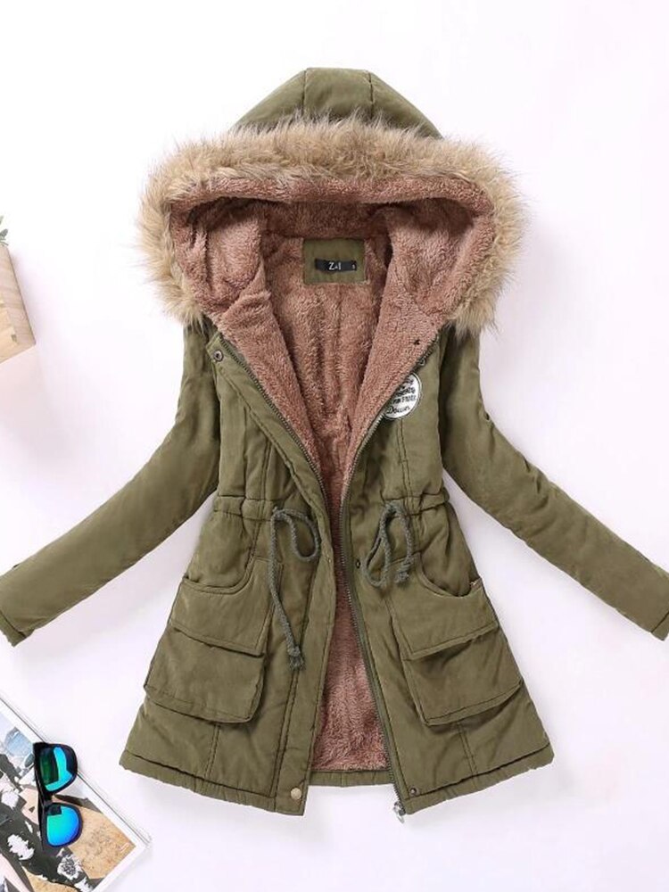 NOUVEAU RICHE Parka Mit Fleecefutter Kapuze Warm Und Stilvoll Jetzt - Winterjacke - Wintermäntel Damen Armeegrün