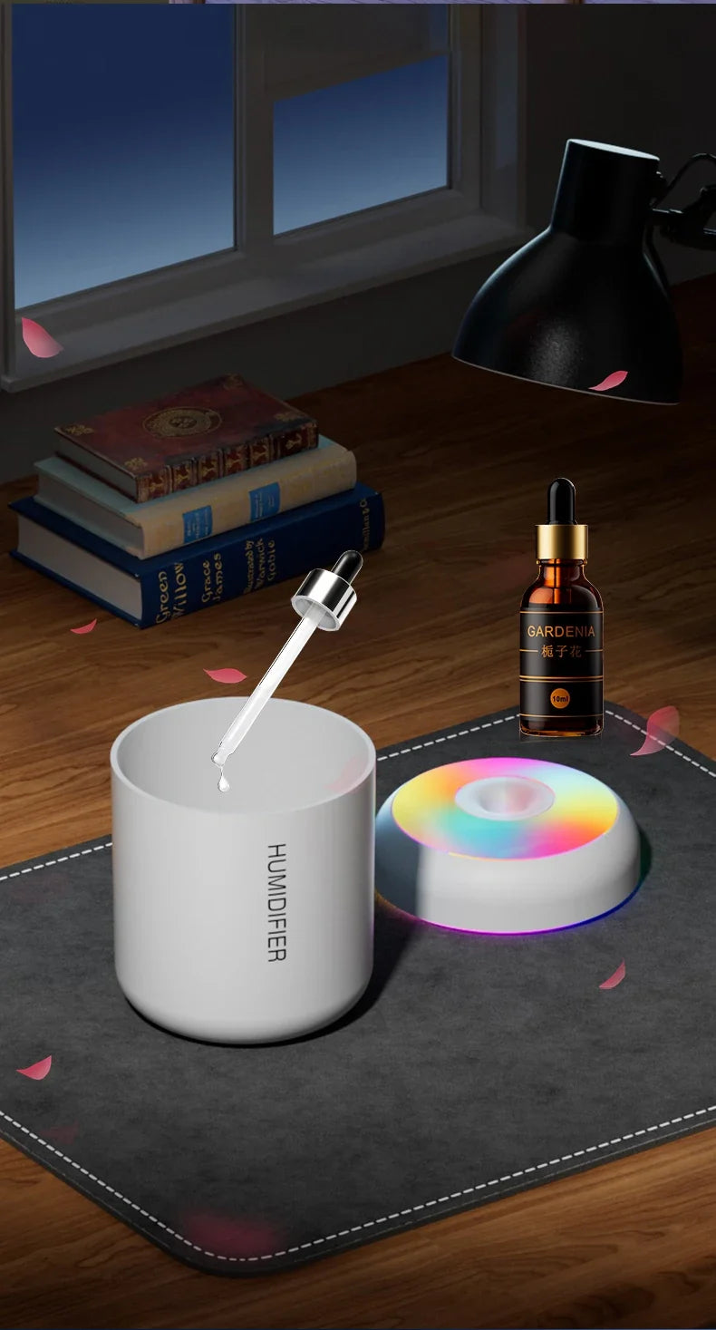 NOUVEAU RICHE Mini Luftbefeuchter mit Aromatherapie – USB Aroma Diffuser 180 ml mit LED-Licht – ideal für Auto, Schlafzimmer & Büro