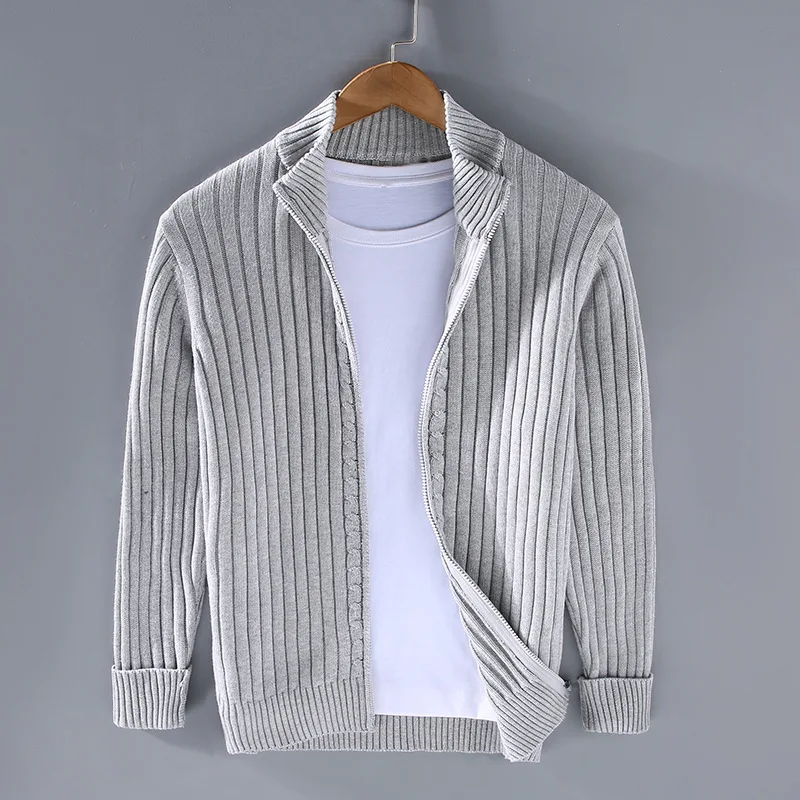 NOUVEAU RICHE Männer Rollkragenjacke Shetlandwolle Offenen Nähten Hellgrau