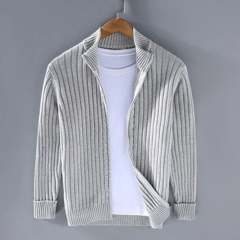 NOUVEAU RICHE Herren Strickjacke Mit Reissverschluss Bequem Alltagsstil Hellgrau