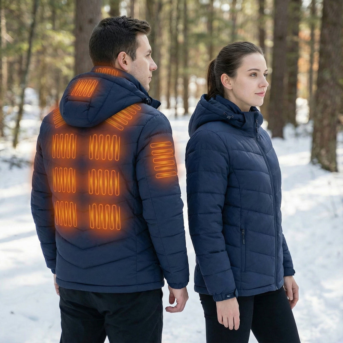 NOUVEAU RICHE Beheizte Winterjacke Unisex – Wiederaufladbare Heizjacke für Damen & Herren, wind- & wetterfest, Schwarz oder Blau, S–2XL
