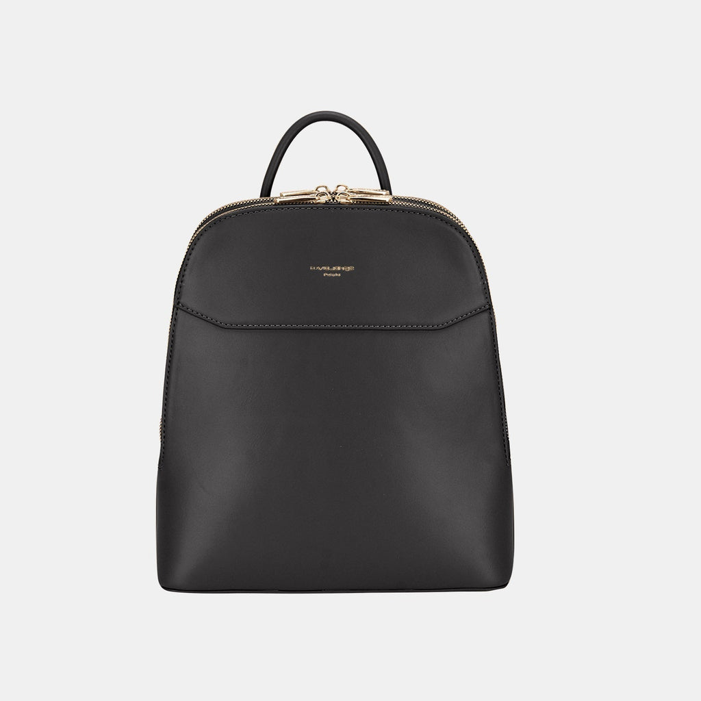 NOUVEAU RICHE Damen Leder Rucksack - Voller Reißverschluss & Oberer Griff - Backpack Schwarz