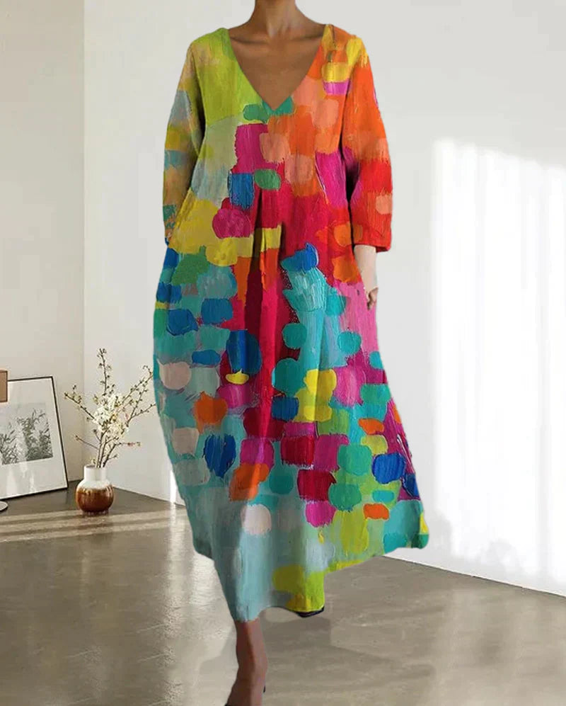 NOUVEAU RICHE Kleid Leinen Damen Bunt Gemustert Atmungsaktiv Sommer