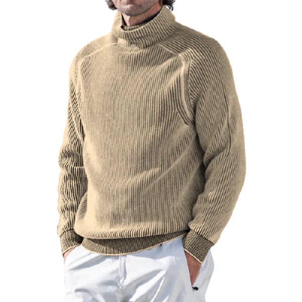 NOUVEAU RICHE Rollkragenpullover Leichtes Material Rippstrick Passform Khaki