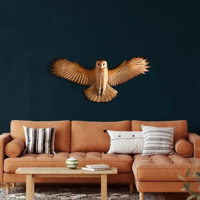 NOUVEAU RICHE Holz-Wanddekoration Eule „Majestic“ – Wanddeko aus Holz mit Maserung, Eulen Wandbild für Wohnzimmer & Flur