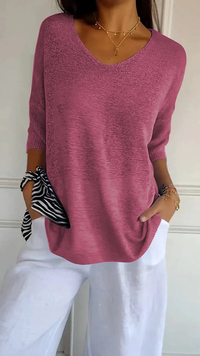 NOUVEAU RICHE Bequemes Damen-Stricktop mit V-Ausschnitt für lässige Alltagslooks und stilvolle Freizeitoutfits Rosa