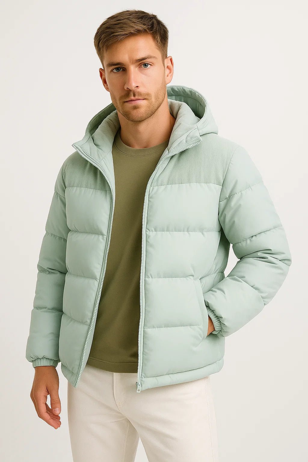 NOUVEAU RICHE Winterjacke Herren mit Kapuze – Leicht wattierte Jacke mit Reissverschluss & Seitentaschen, 5 Farben, S-3XL – Mane Hellblau