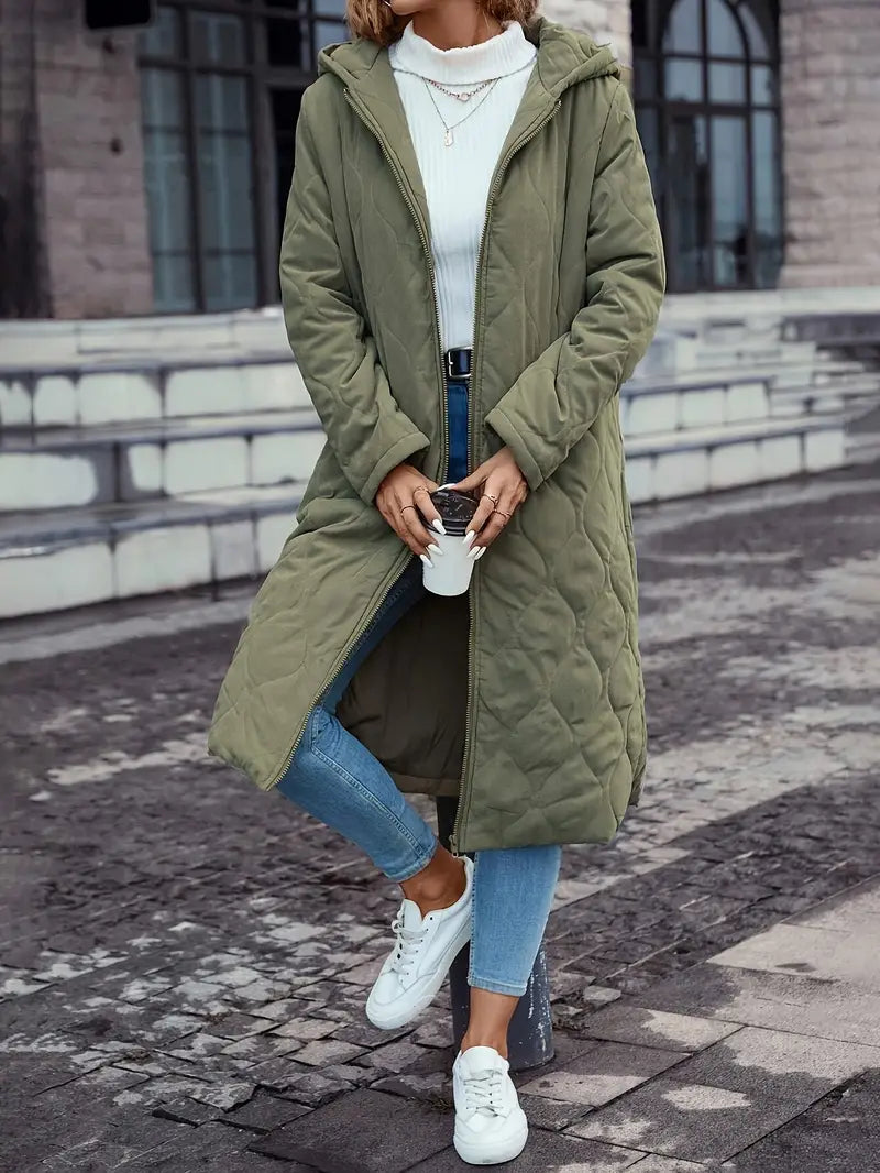 NOUVEAU RICHE Damen Steppmantel – Baumwollmantel mit Kapuze und Langen Ärmeln Größe