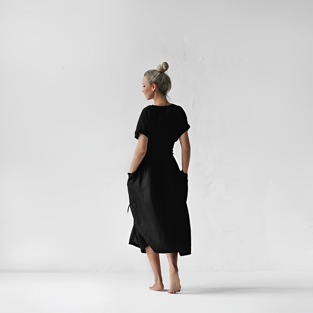 NOUVEAU RICHE Midikleid Mit Gürtel Seitentaschen V Ausschnitt Kimonoärmel
