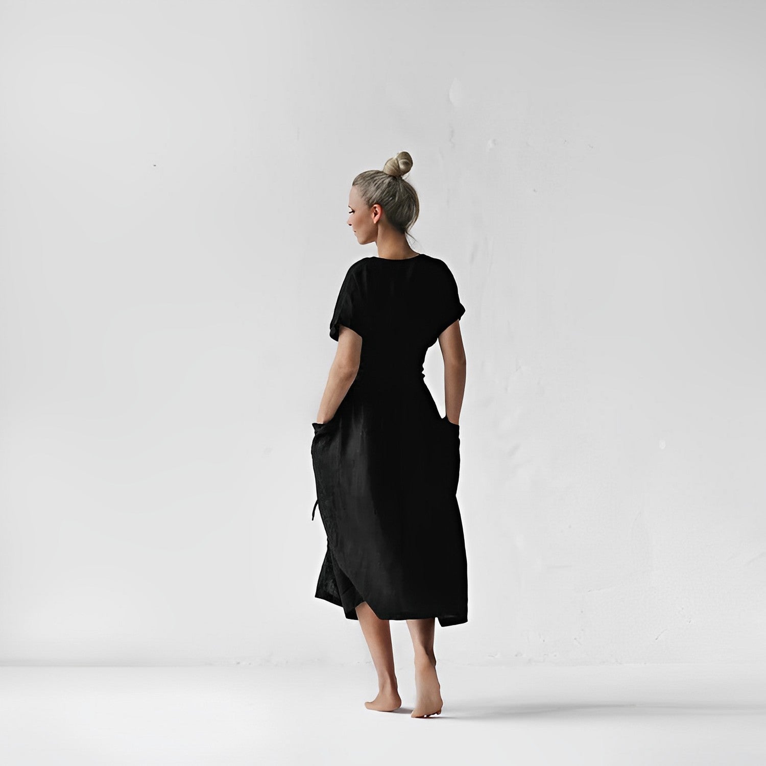 NOUVEAU RICHE Midikleid Mit Gürtel Seitentaschen V Ausschnitt Kimonoärmel