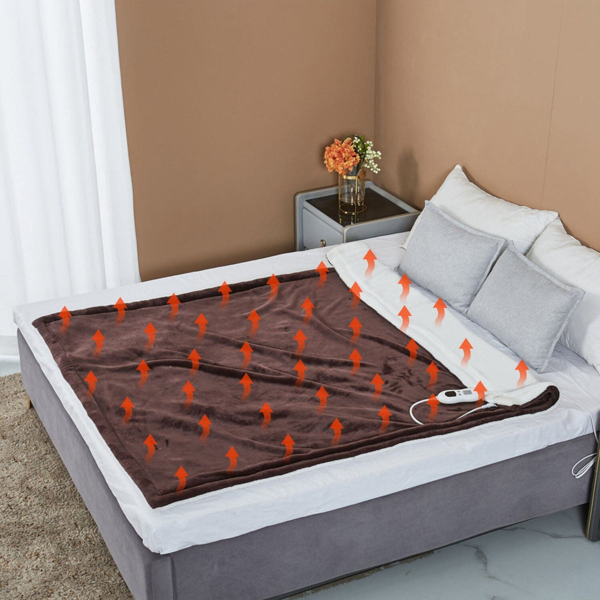 NOUVEAU RICHE Elektrische Heizdecke aus Flanell 150x130 cm – 6 Wärmestufen, Timer 1–8 Std., Überhitzungsschutz, waschbar