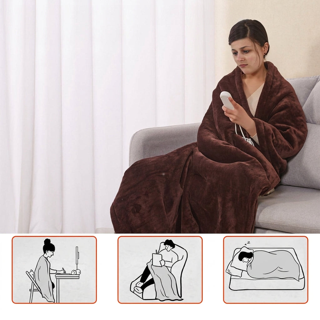 NOUVEAU RICHE Elektrische Heizdecke aus Flanell 150x130 cm – 6 Wärmestufen, Timer 1–8 Std., Überhitzungsschutz, waschbar