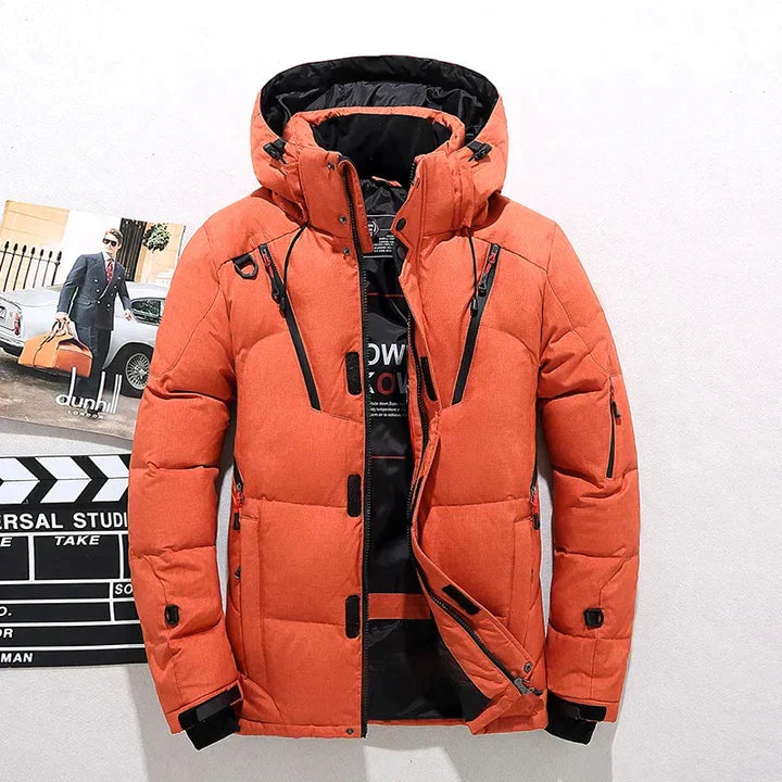 NOUVEAU RICHE Damen Premium Daunenjacke Lange Warm Stilvoll Skandinavisch Orange
