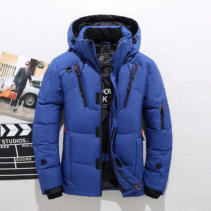 NOUVEAU RICHE Damen Premium Daunenjacke Lange Warm Stilvoll Skandinavisch Blau