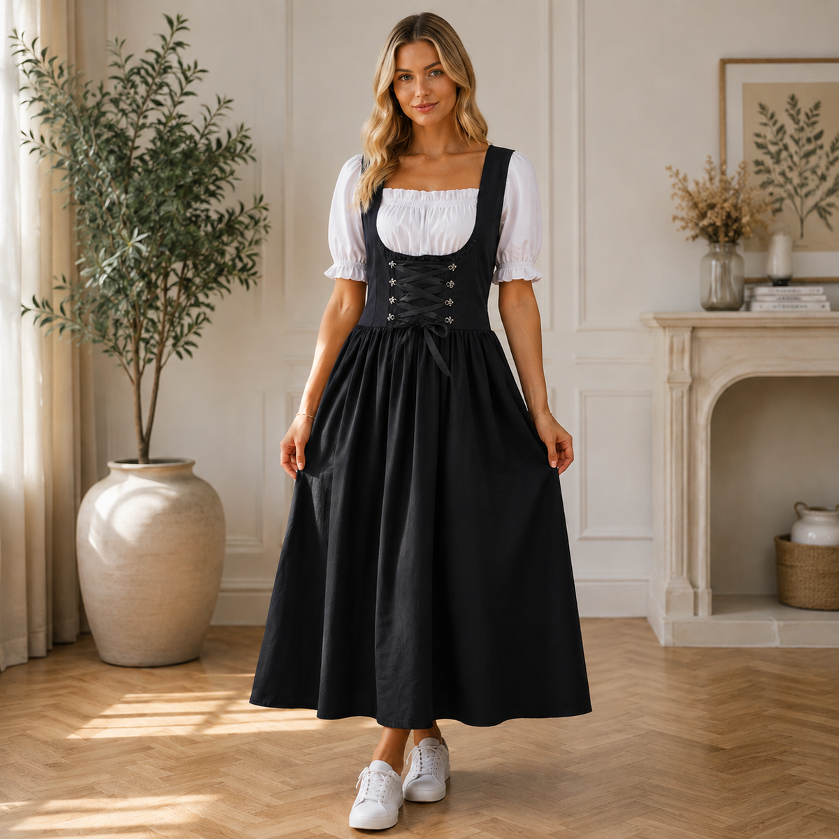 Sephira | Schwarzes Dirndl für Damen, traditionelles Oktoberfest-Kleid