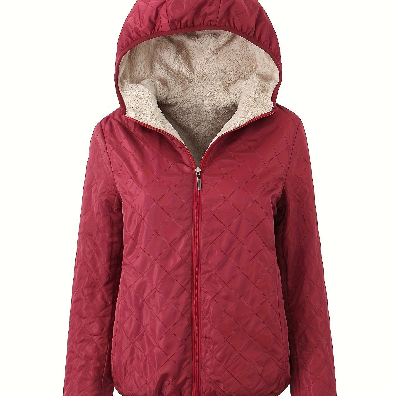NOUVEAU RICHE Damen Wattierte Jacke Reißverschluss Kapuze Baumwollmischung Bordeaux