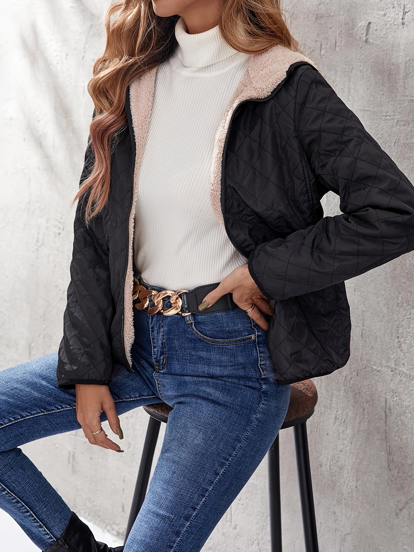 NOUVEAU RICHE Damen Wattierte Jacke Reißverschluss Kapuze Baumwollmischung