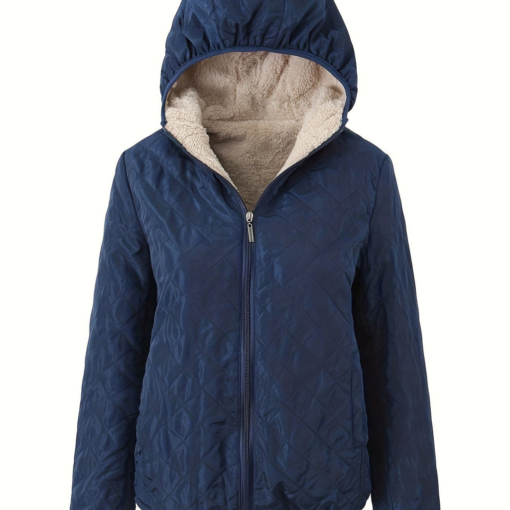NOUVEAU RICHE Damen Wattierte Jacke Reißverschluss Kapuze Baumwollmischung Marineblau