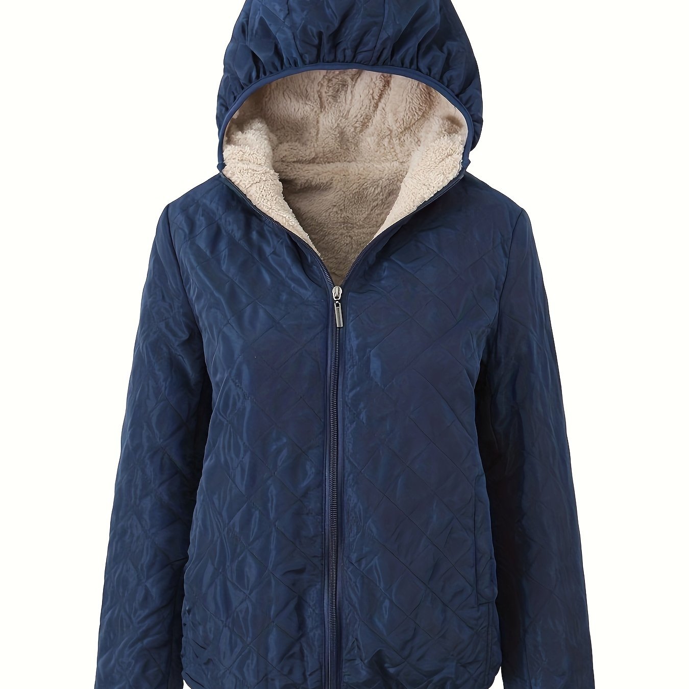 NOUVEAU RICHE Damen Wattierte Jacke Reißverschluss Kapuze Baumwollmischung Marineblau