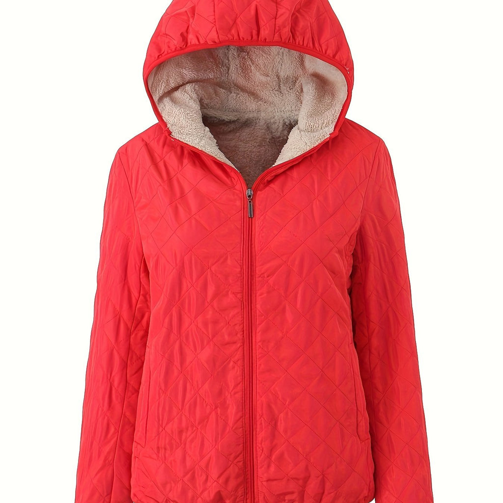 NOUVEAU RICHE Damen Wattierte Jacke Reißverschluss Kapuze Baumwollmischung Rot