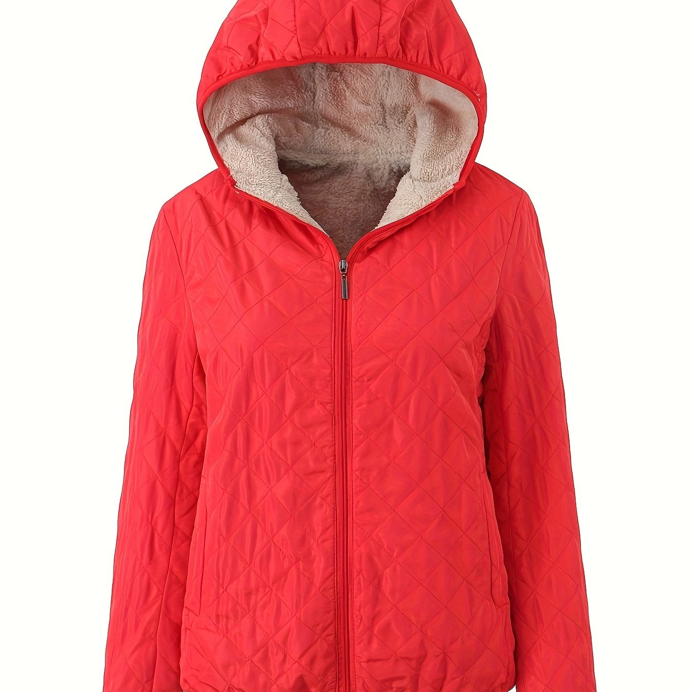 NOUVEAU RICHE Damen Wattierte Jacke Reißverschluss Kapuze Baumwollmischung Rot