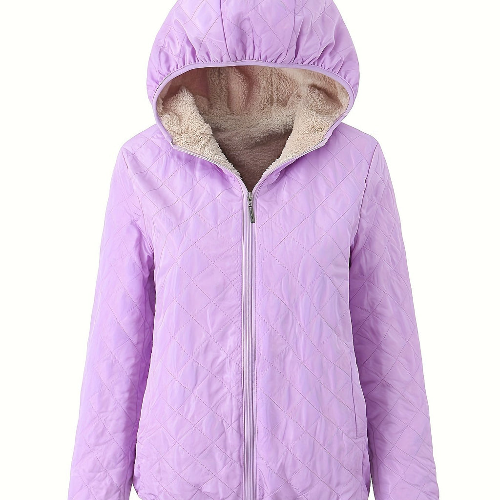 NOUVEAU RICHE Damen Wattierte Jacke Reißverschluss Kapuze Baumwollmischung Violett
