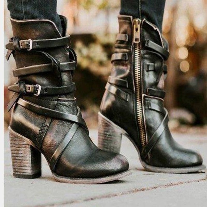 NOUVEAU RICHE Lederstiefeletten PU Leder Retrolook Boho Stil Damen