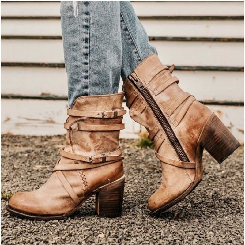 NOUVEAU RICHE Lederstiefeletten PU Leder Retrolook Boho Stil Damen