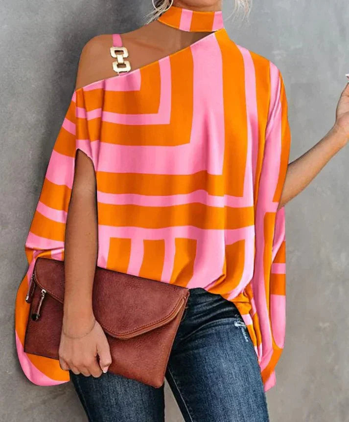 NOUVEAU RICHE Bluse Damen Locker Baumwolle Vielseitiges Alltags Oberteil Orange-Rosa