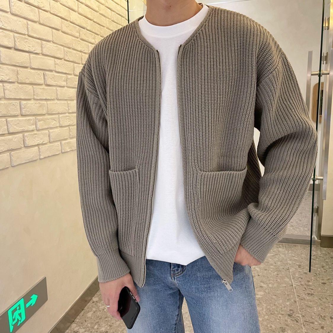 NOUVEAU RICHE Herren Strickjacke Gestrickte Textur Und Wärme Für Winter Braun
