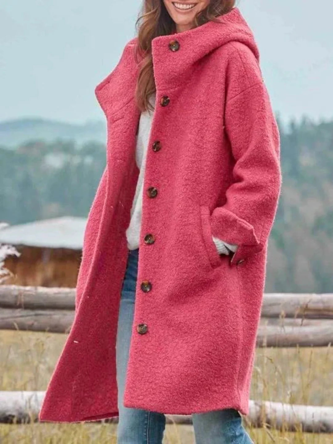 NOUVEAU RICHE Strukturierter Mantel mit Kapuze – Damen Wintermantel mit Kapuze, schmeichelhafte Passform, 5 Farben, S–3XL – Tasana Rosa